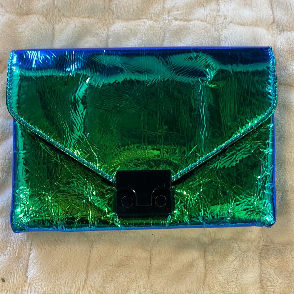 Stunning metallic blue/green clutch or crossbody Loeffler Randall